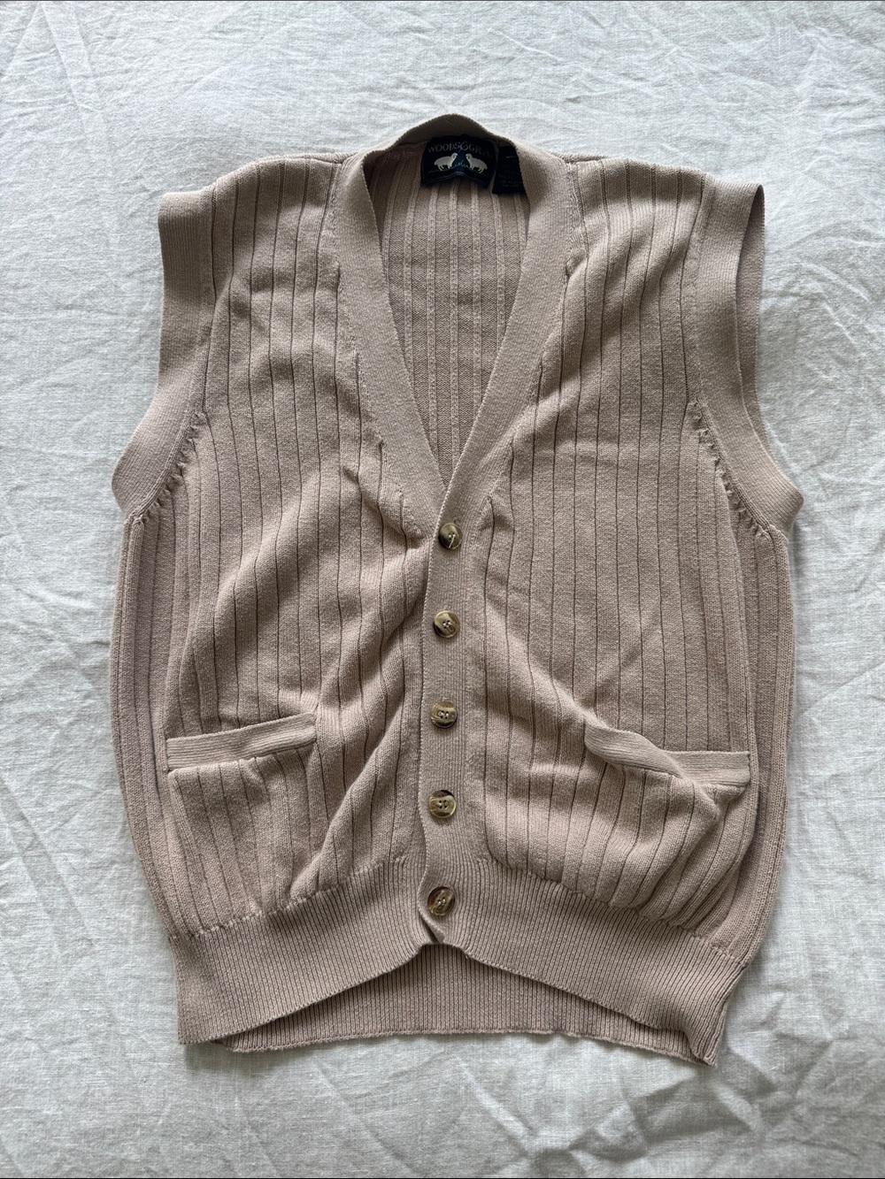 Vintage Woods & Gray Button-Up Knit Vest in Dusty Taupe